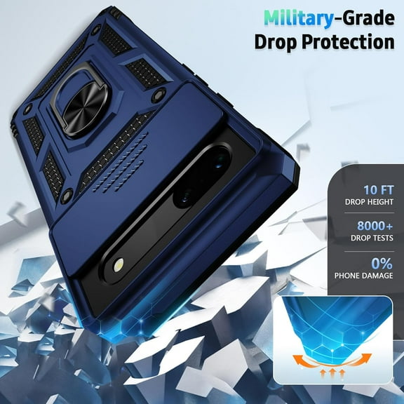 for Google Pixel 7 Case with Camera Lens Cover,10 FT Military Grade Drop Protection, Magnetic Ring Holder Kickstand Protective Phone Case for Google Pixel 7, Navy Blue
