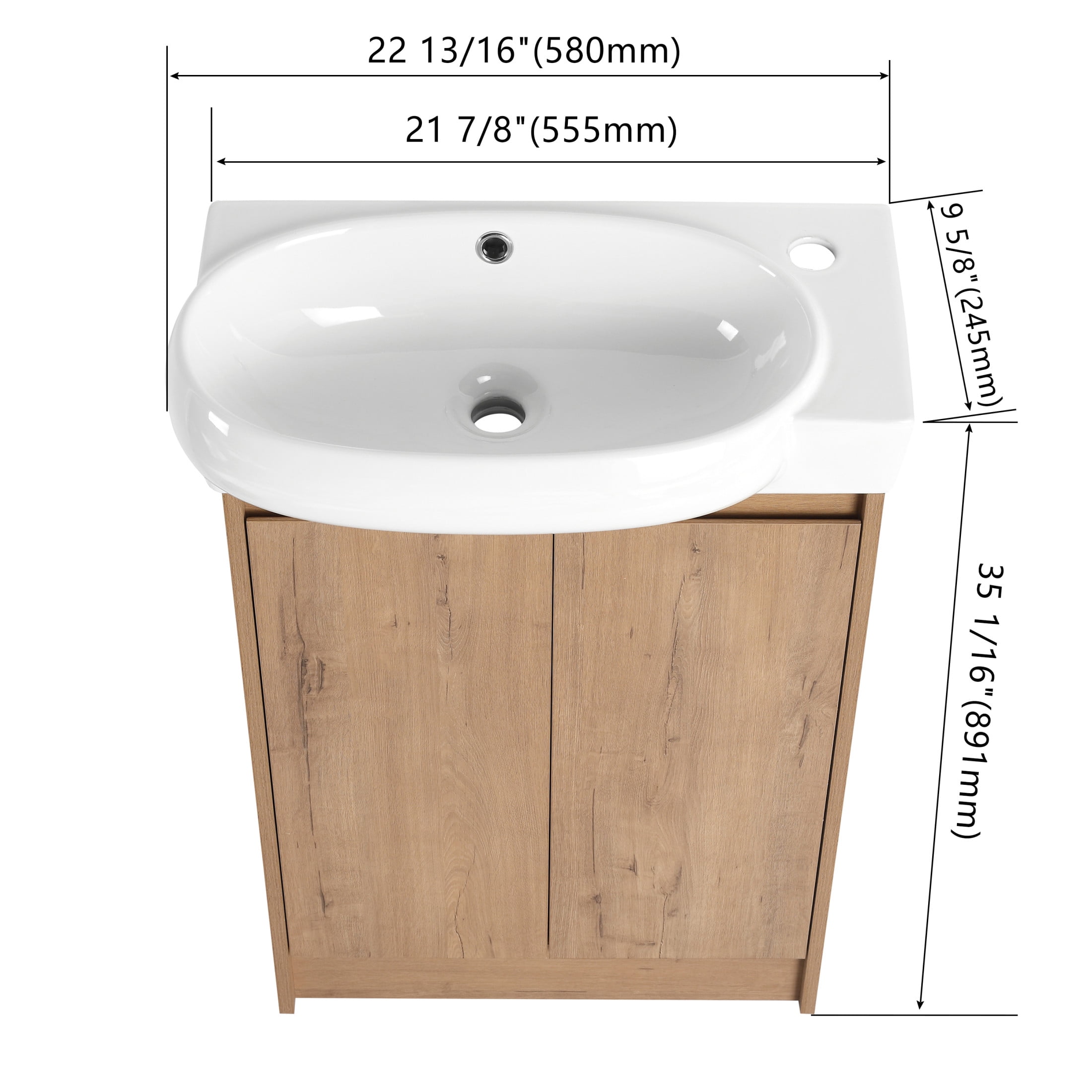 Noble House 23" Freestanding Bathroom Vanity with Sink, Soft Close Doors, Modern Storage Cabinet for Small Bathroom or Powder Room, Imitative Oak