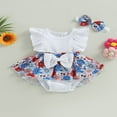 thumbnail image 2 of Newborn Baby Girl Rompers Dress Floral Short Sleeve Bodysuit + Headband, 2 of 9
