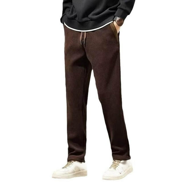 Dagugfen Mens Pants Plus Size Elastic Waist Drawstring Fitting Solid Color Casual Work Pants Fall Winter