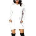 thumbnail image 1 of Robe Chandail à Capuchon Mode Femmes Robe à Capuchon Unie Manches Longues Poches Robe Chandail Courte, 1 of 4