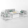 thumbnail image 5 of Heynemo Outdoor Furniture Set with 54 in Propane Gas Fire Pit Table, 7 Seats Aluminum Patio Conversation Sofa w/ 5 in Cushions, White, 5 of 9