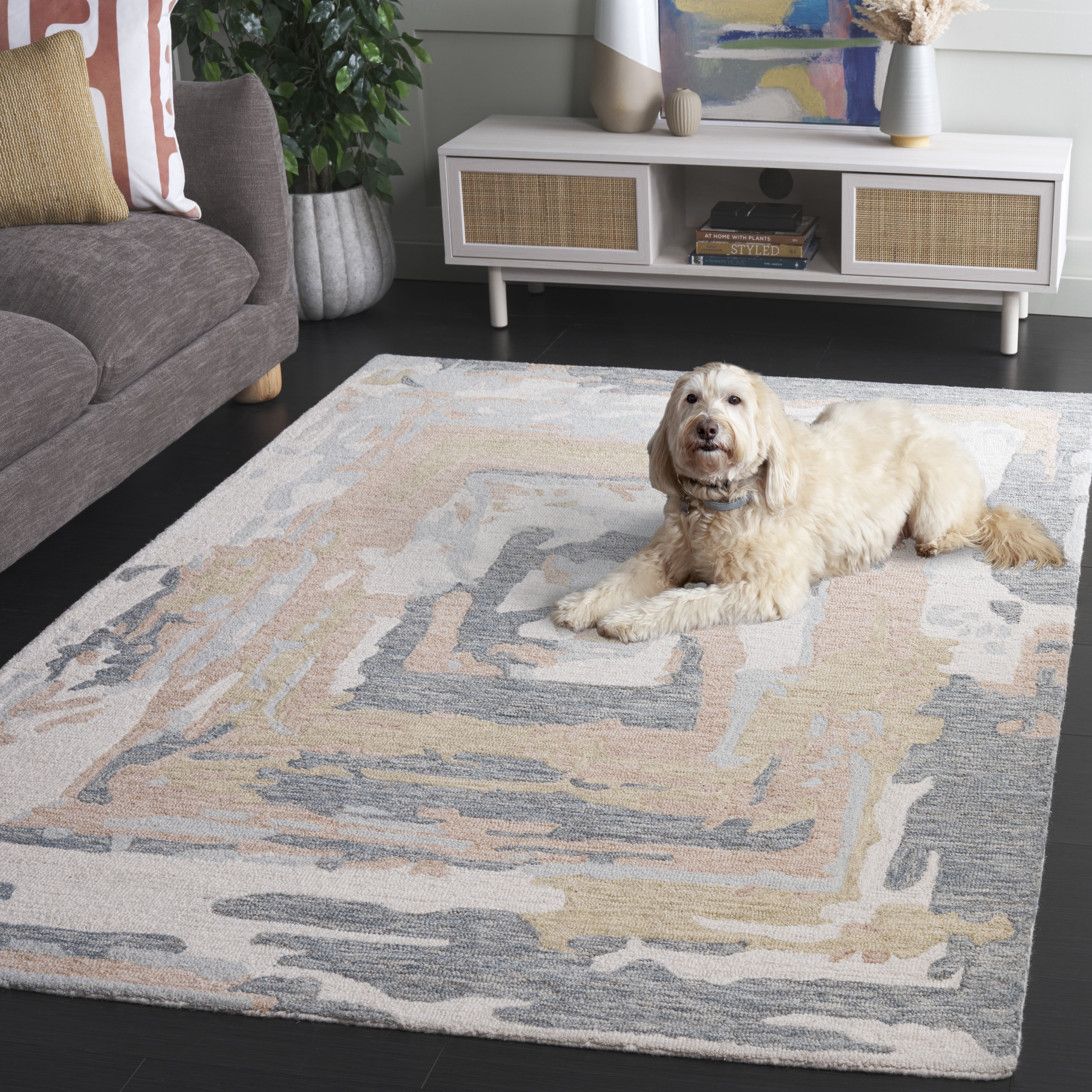 SAFAVIEH Ebony Jobeth Abstract Area Rug, Grey/Ivory, 4' x 6'