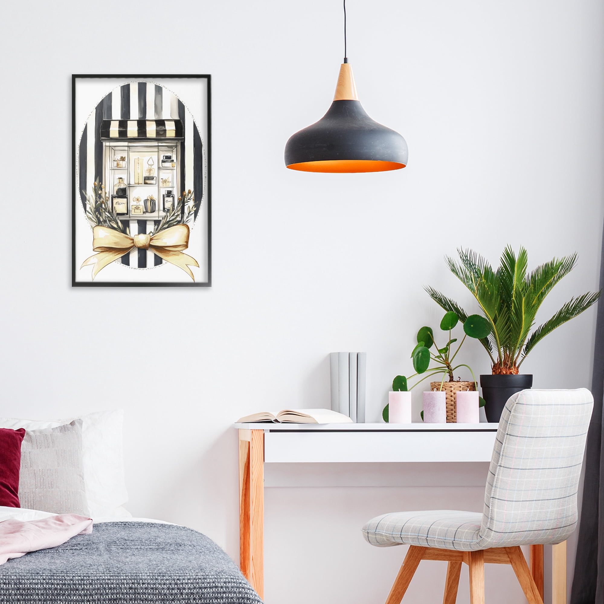 Stupell Industries Maison Perfume Window Display Black Framed Giclee Art, design by Petal Prints Design