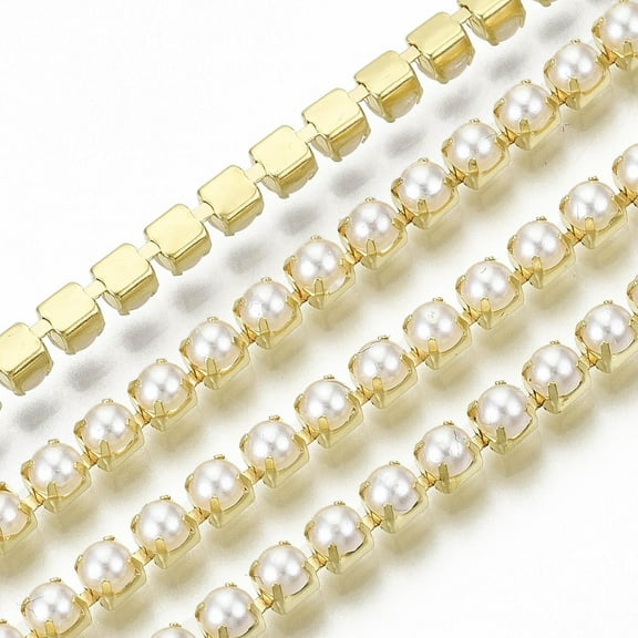 1Rolls 10 Yards Gold Pearl Trim Chain for Craft 3MM Pearl Beaded Trim by Yard Gold Pearl Claw Cup Chain for Jewelry Making DIY Crafts and Decoration with Spool for Easy Use