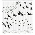 thumbnail image 3 of Black Crow Shower Curtain, Flying Flock of Birds Monochromatic Silhouette Freedom Themed Graphic Art, Fabric Bathroom Set with Hooks, 69W X 70L Inches, Black and White, by Ambesonne, 3 of 3