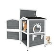 thumbnail image 3 of Uforic Cat House Outdoor Two-Story Wooden Feral Cat Shelter with Openable Roof, Escape Door - Gray, 3 of 11