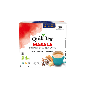 Quik Tea Masala Chai Tea Latte - 20 Count Single Box - All Natural Preservative Free Single Serve Pouches of Authentic Instant Chai - Just add hot water