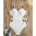 thumbnail image 5 of Cut Out Bathing Suit for Women One Piece with Belt Underwire Push-up Ribbed Swimsuit Fashion Swimwear (XL, White), 5 of 7