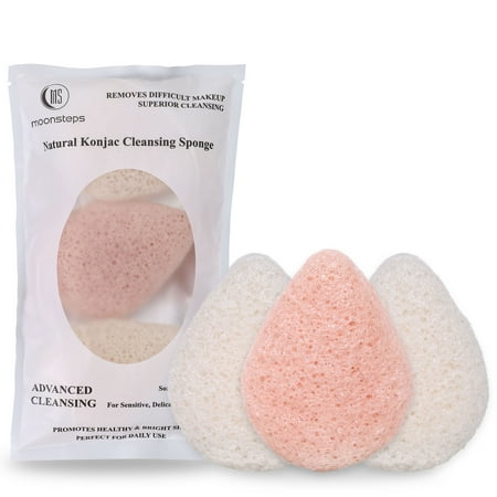 Konjac sponge removedifficult makeup, moonsteps deepcleansing face sponge exfoliator for sensitive, delicate, dry skin, superior cleansing facial sponge