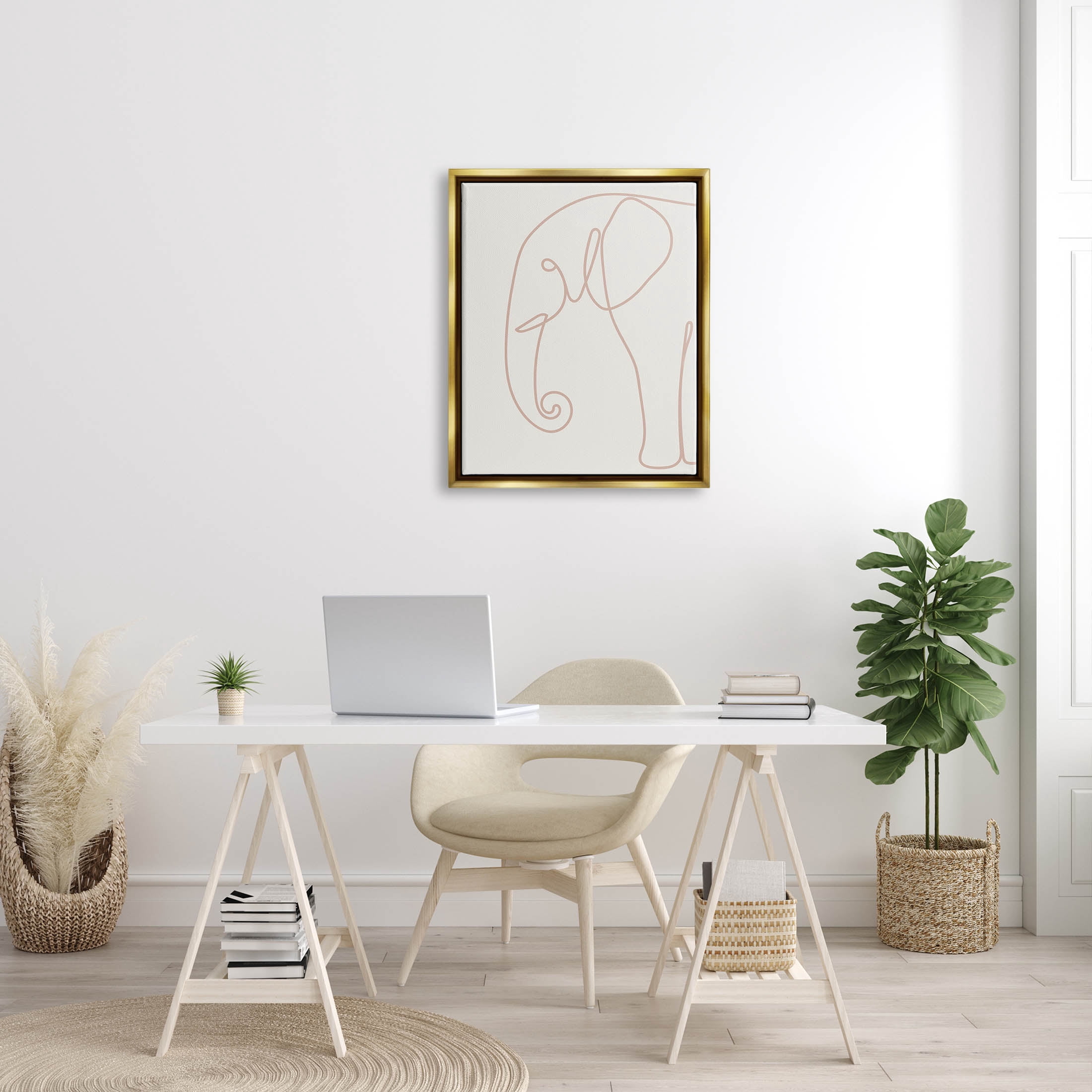 Elephant Doodle Outline Shape Animals & Insects Graphic Art Metallic Gold Framed Art Print Wall Art