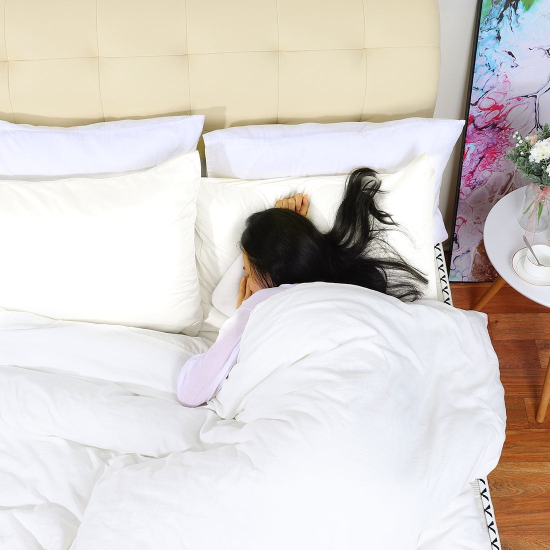 Unique Bargains Silky Satin Pillow Cases Covers Set of 2 White Standard