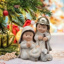 AuroraX Christmas Nativity Sets Decorative Resin White Art Deco Cartoon Nativity Figurines Neutral for Home,Xmas Decor
