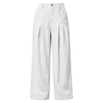 thumbnail image 6 of ZHYou No Boundarie Womens Baggy Fit Pant Low Rise Pleated Cargo Oversized Wide Leg Business Dress Casual Trousers with Pockets,White,Size L, 6 of 7