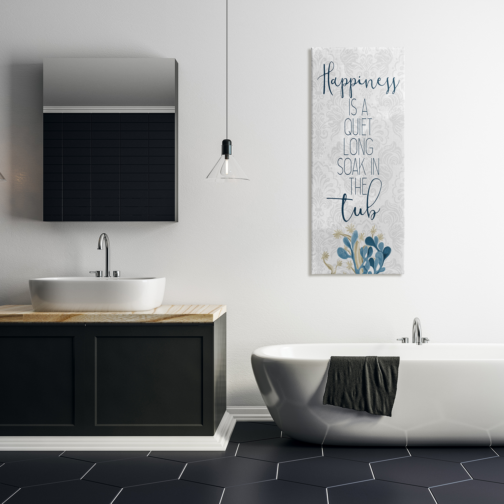 Stupell Industries Happiness is Long Soak in Tub Phrase Blue Coral, 20 x 48, Designed by Kim Allen