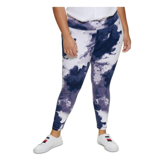 TOMMY HILFIGER SPORT Womens Blue Stretch Printed Active Wear High Waist Leggings Plus 3X