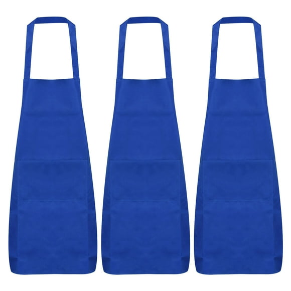 Unique Bargains 3pcs Kitchen Cooking Aprons 75x65cm Polyester Artist Painting Apron with 2 Pockets for Women Men Chef, Blue