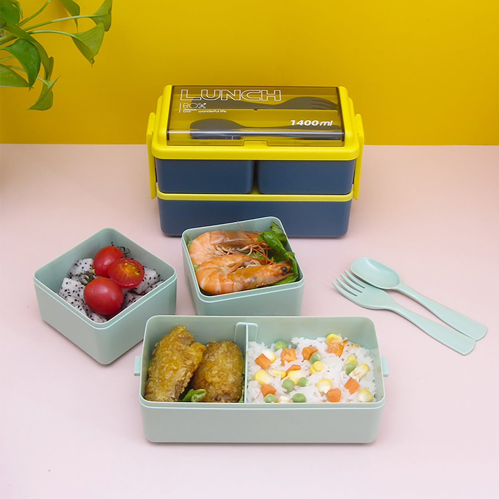 Yirtree 850ml Bento Box for Adults and Kids - Leakproof 4 Compartment Lunch  Food Storage Containers for Men Women - BPA-Free