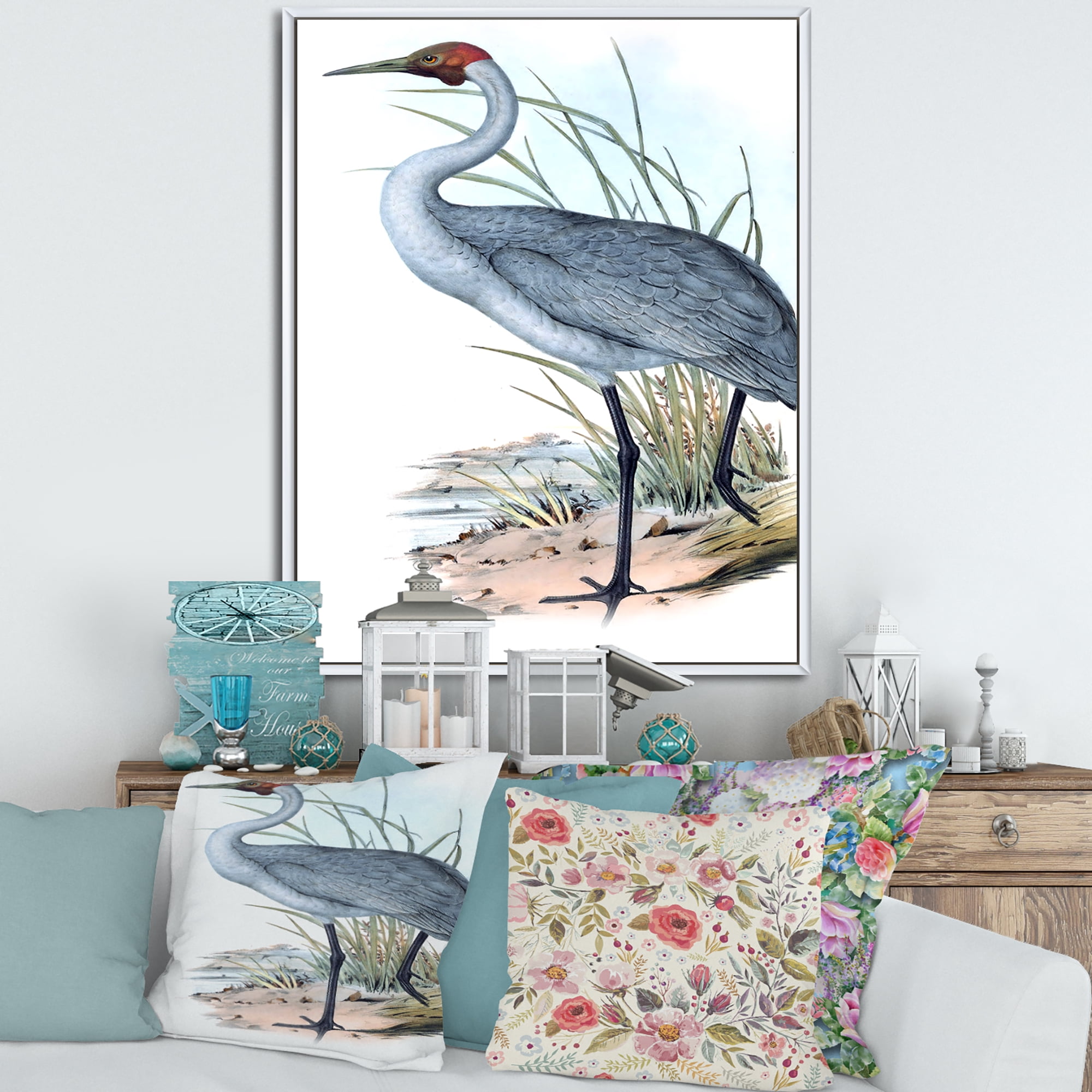 Designart 'Ancient Australian Birds V' Traditional Framed Canvas Wall Art Print