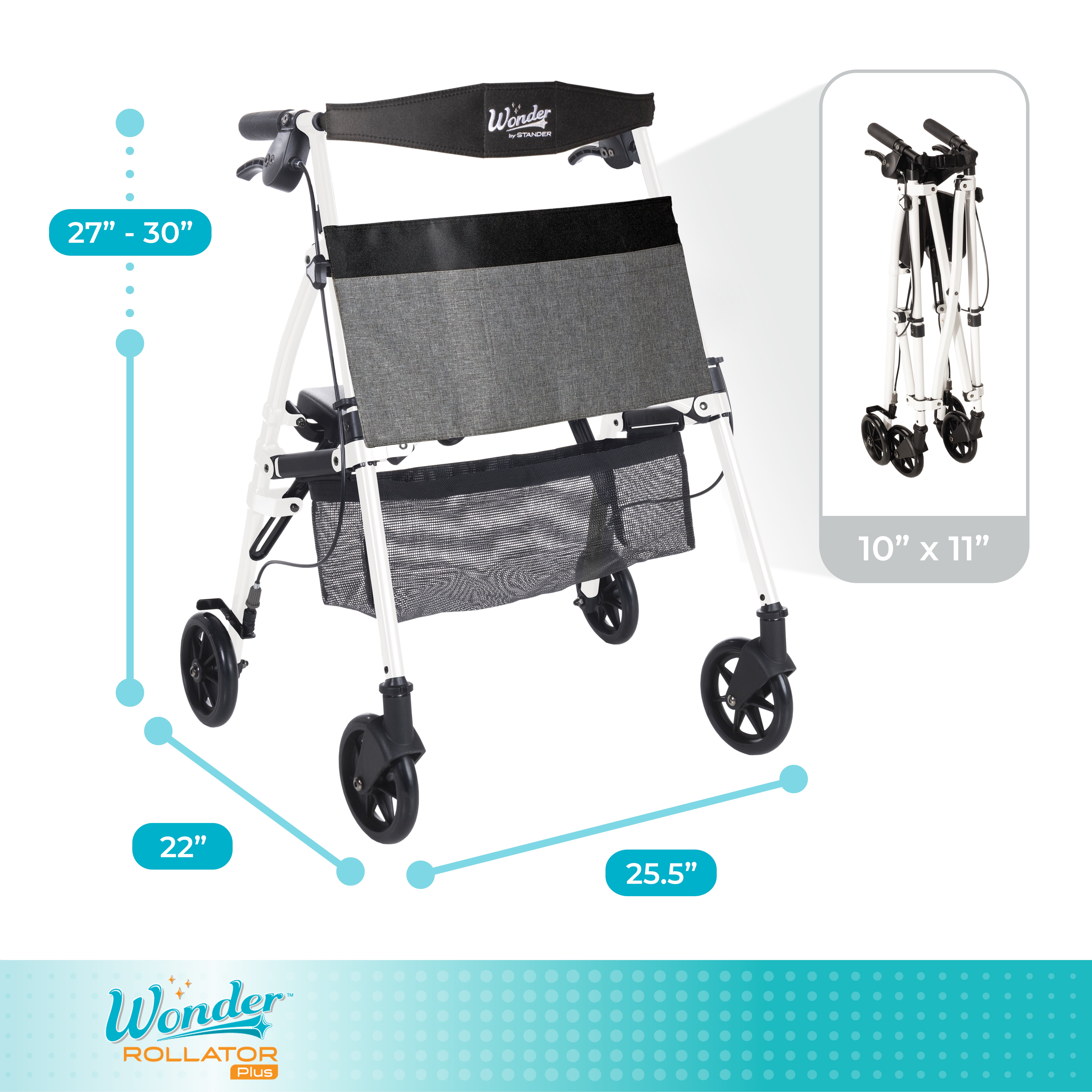 Stander EZ Fold-N-Go Rollator, Foldable Travel Walker for