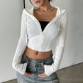 thumbnail image 2 of ABATAB Women's Zip up Cropped Hoodie Crop Top Sweatshirt Drawstring Long Sleeve Ribbed Casual Lightweight Jacket Coat, 2 of 7