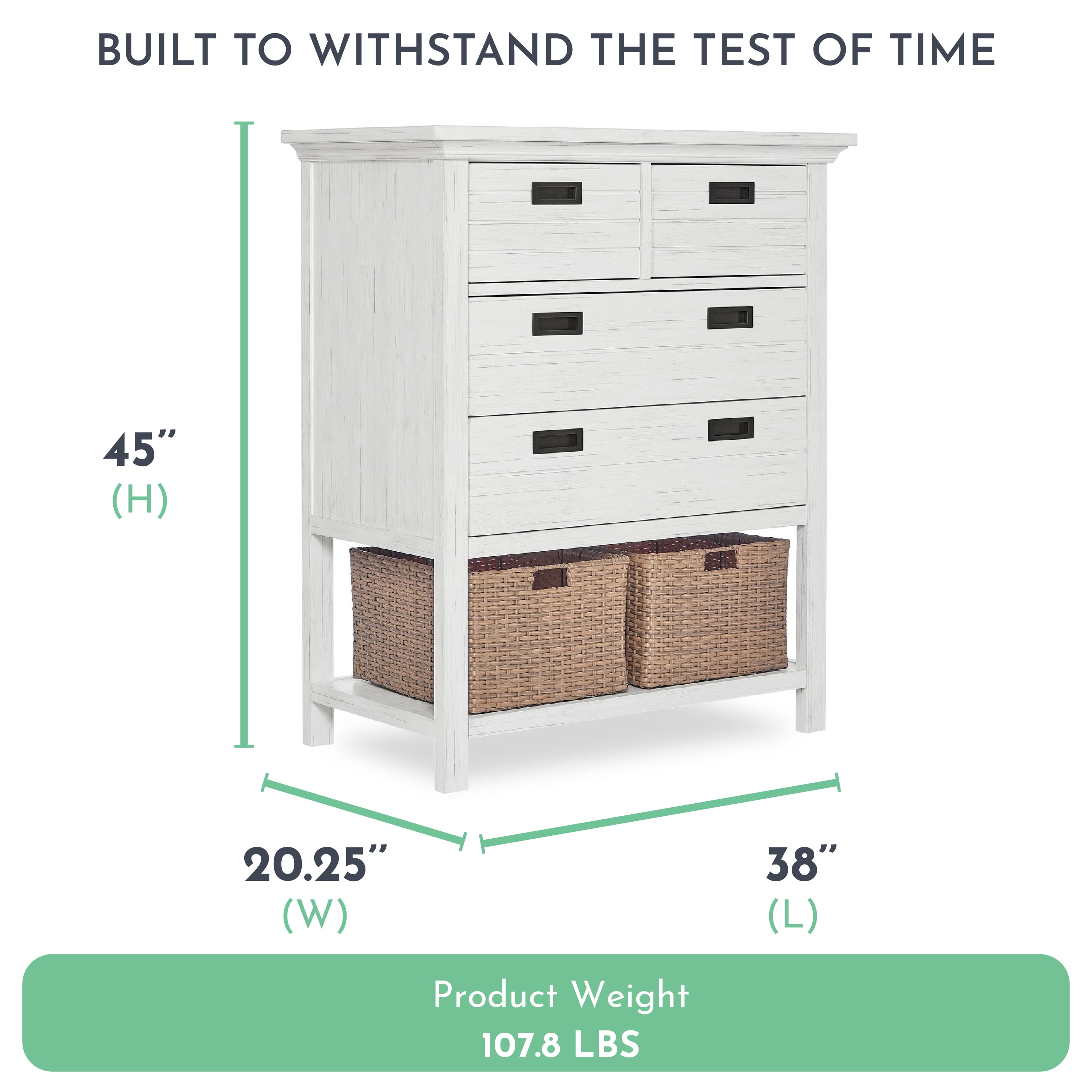 Evolur Waverly Tall Chest with Baskets in Weathered White 4