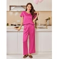 thumbnail image 3 of Ekouaer Silk Pajamas for Women Set 2 Piece Satin Pajama Set Short Sleeve Silk Pj Sets Silky Loungewear Sleepwear, 3 of 6