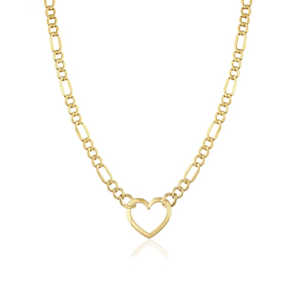 Jewelry Atelier Gold Filled Figaro Heart Necklaces – 14K Yellow Gold Filled Heart Pendant with Solid Figaro Chain for Women with Different Sizes (2.7mm, 4.5mm)