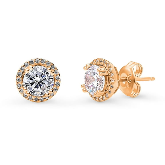 BERRICLE Sterling Silver Halo Round Cut Cubic Zirconia CZ Fashion Stud Earrings for Women, Rose Gold Flashed