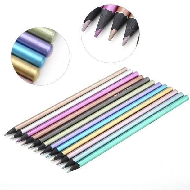 YLSHRF 12 Colors Metallic Pencils Nontoxic Black Wood Colored Pencils