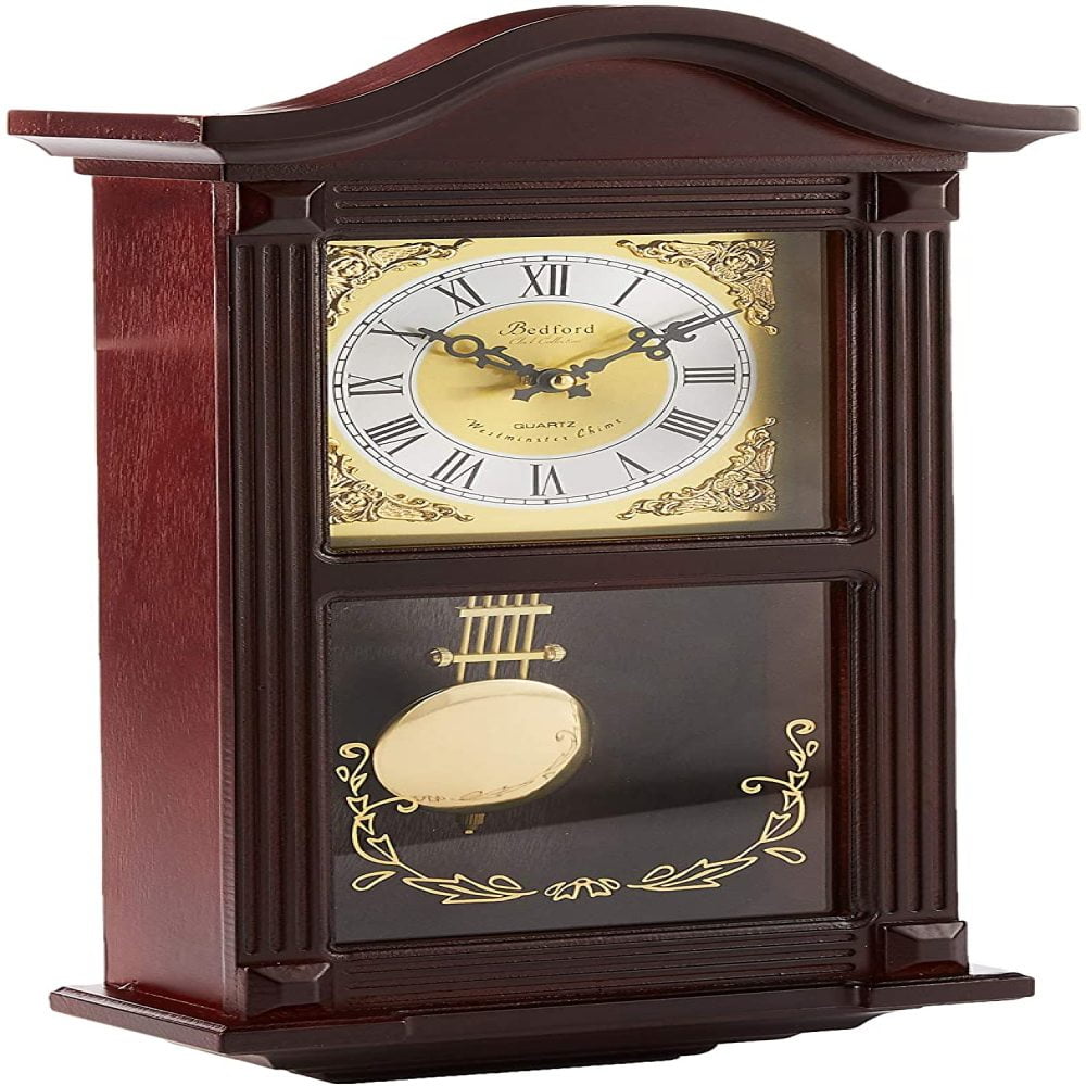 BEDFORD MMAHOGANY CHERRY WOOD 22" WALL CLOCK with PENDULUM and HOUR CHIMES NEW 
