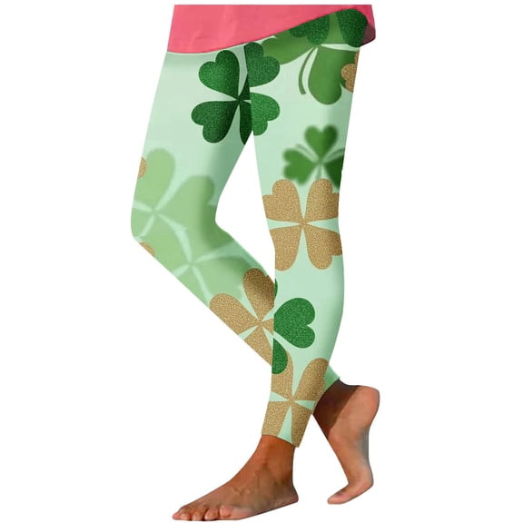 QSAWXQZ Women's St.Patrick's Leggings Elastic Waist Graphic Prints Stretchy Casual Christmas Yoga Pants Base Layer Green L