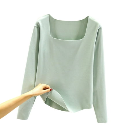 

iOPQO corset tops for women Women Autumn/Winter Solid Color Body Fit Square Neck Long Sleeve Thermal Top womens tops