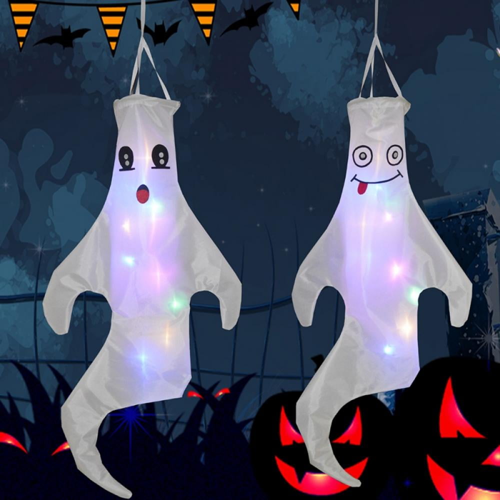 ACMETOP 47” Large Halloween Ghost Windsocks 2 Pack Halloween Hanging Ghost Decorations Cute Smiling Halloween Outdoor Decorations for Tree Yard Patio Garden Pathway Party Decor 