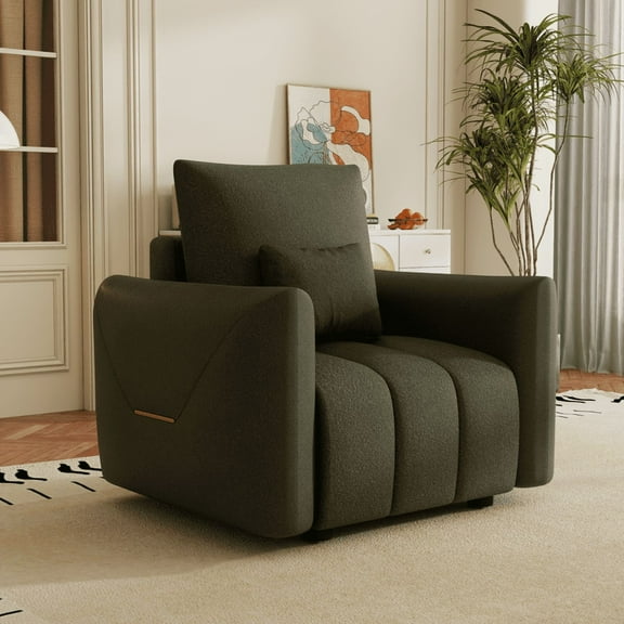 38.1 "Teddy fabric sofa, modern lounge chair, upholstered with a pillow, apartment, office, living room and bedroom army green