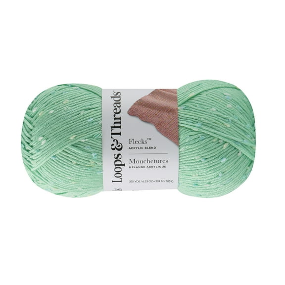 Loops & Threads Fresh Mint Flecks Yarn - Medium Weight Yarn for Knitting, Crochet, Weaving, Arts & Crafts, 18 Pack