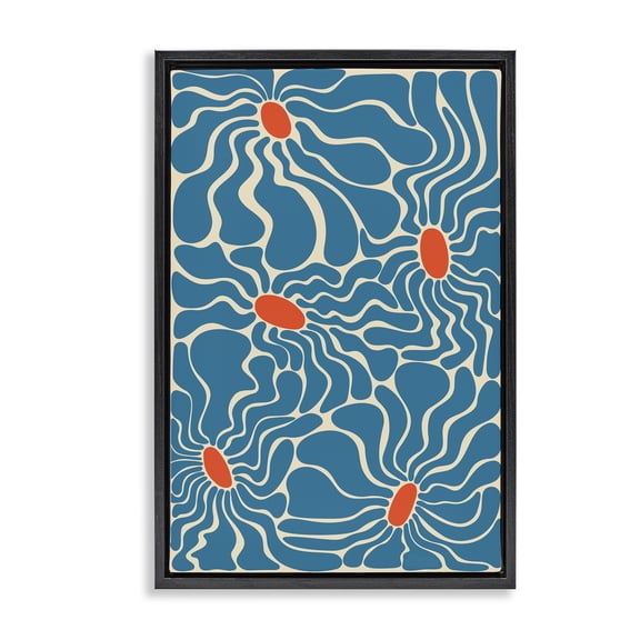 Stupell Industries Mid-Century Groovy Fluid Flowers Black Floating Frame Canvas Art, 17 x 25, by Carrie Cantwell