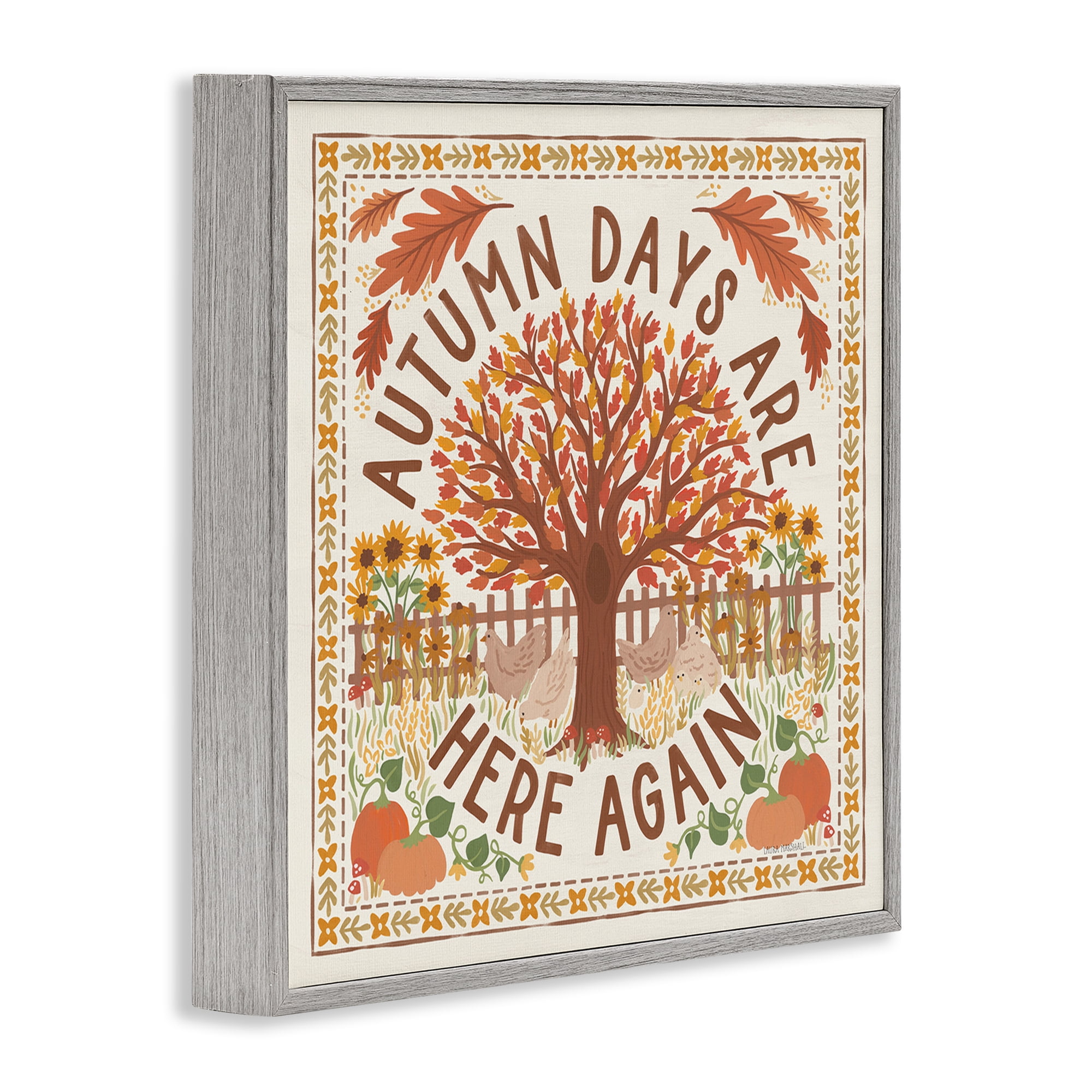 Stupell Industries Autumn Days Here Again Landscape Painting Gray Framed Art Print Wall Art, 17 x 17