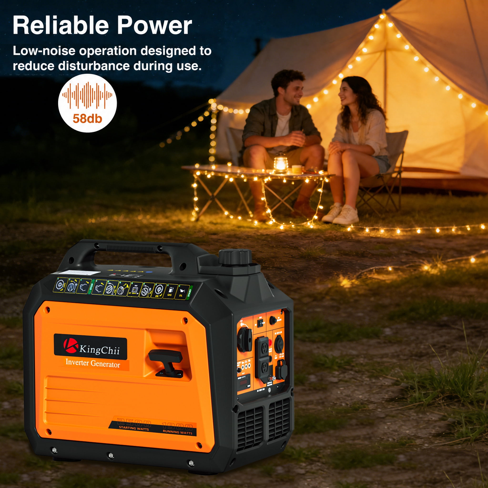 KingChii 2500W Portable Inverter Generator, Quiet Gas Powered Generator for Home Use, RV, Camping & Tailgating, ECO Mode, Parallel Ready, EPA Compliant