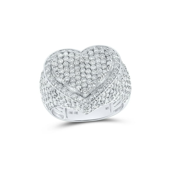 10kt White Gold Womens Round Diamond Heart Ring 3 Cttw