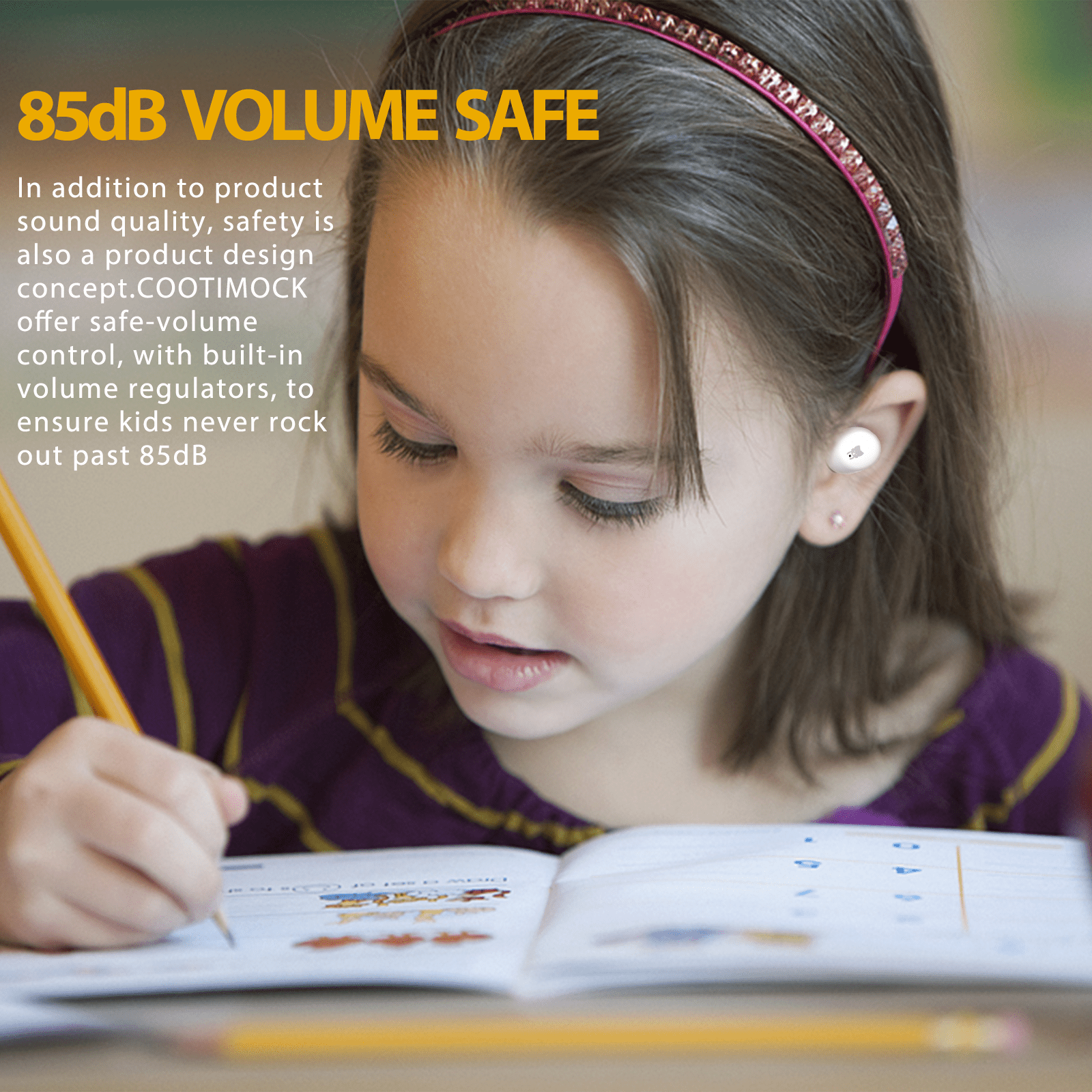 Kids Earbuds, Adorable Koala Bluetooth Headphones for Girls Boys, 85dB Volume Limited, Built-in Mic, 30H Playtime, Safe Material, Lightweight, Touch Control, Earbuds for School,with 3* Earcips(S,M,L)