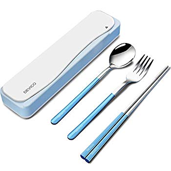 4Pcs Stainless Steel Fork Spoon Chopsticks Portable Travel Camping Cutlery Tools