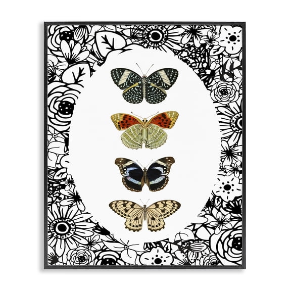 Stupell Industries Floral Butterfly Lineup Black Framed Giclee Art, design by Dan Meneely