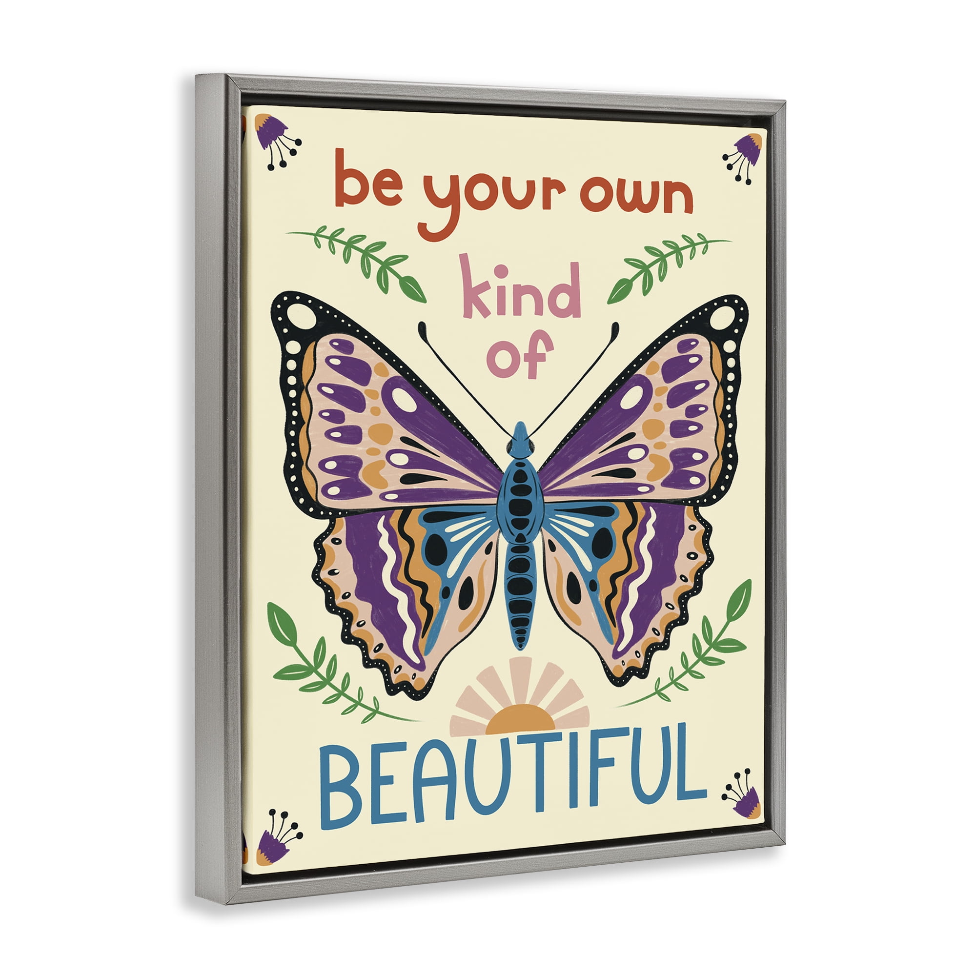 Stupell Industries Your Own Beautiful Butterfly Insects Painting Gray Floater Framed Canvas Art Print Wall Art, 17 x 21