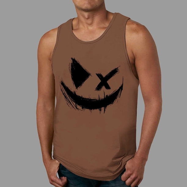Ceisia Halloween Graphic Print Tank Top Men's Slim Fit Crew Neck Sleeveless Athletic Shirt Coffee L Gifts