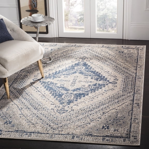 SAFAVIEH Marseille Allison Geometric Runner Rug, Navy/Ivory, 2' x 8'
