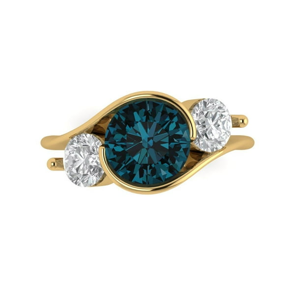 Three-Stone Engagement Ring for Women - 3.5ct Natural London Blue Topaz in 18K Yellow Gold Promise Ring