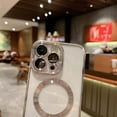 thumbnail image 3 of for iPhone 12 Pro Max Case Magnetic Clear with Camera Lens Protector Full Protection MagSafe Electroplated Silicone Dust-Proof Net Shockproof Protective Case Cover 6.7 Inch - Silver, 3 of 12