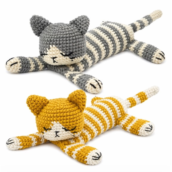 2 Pack Sleeping Cat Crochet Kit for Beginners, Cat Amigurumi Starter Set with Step by Step Video Tutorial, TIKA