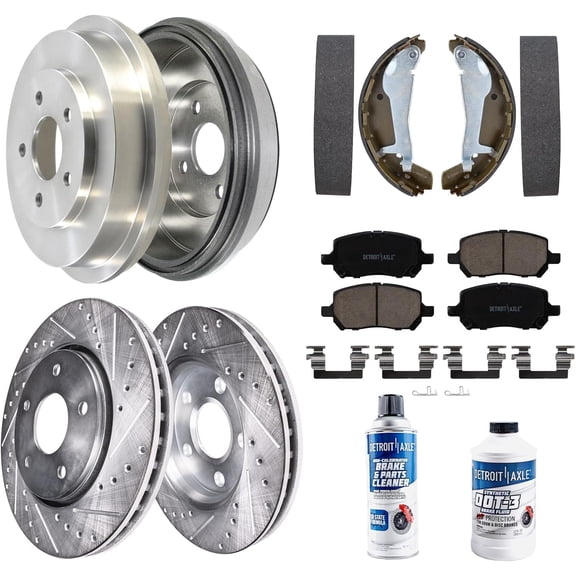Detroit Axle - 5 Lug 10pc Front Drilled Brake Rotors Brakes Pads Rear Brake Drums and Shoes for 2009-2010 Chevrolet Cobalt Pontiac G5